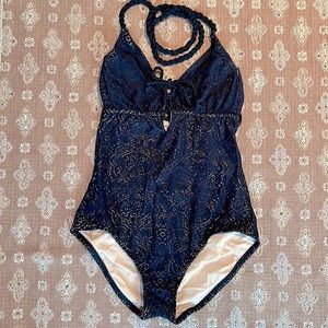 NWT Lisa Curran Audrey Crochet One-Piece Bathing Suit, Sz 4, Black